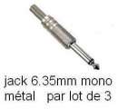 lot de trois jacks 6.35mm male mono mtal