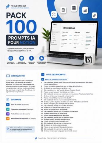 ProjectFlow-Pack 100 Prompts IA pour Notion